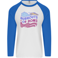 Burnouts or Bows Gender Reveal New Baby Pregnant Mens L/S Baseball T-Shirt White/Royal Blue