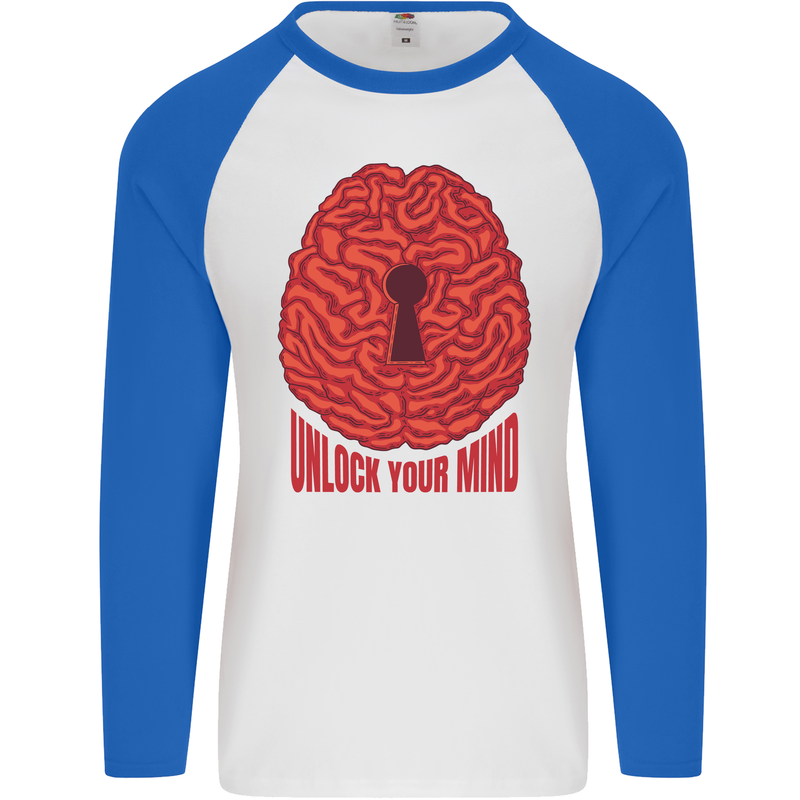 Unlock Your Mind Psychology Psychologist Mens L/S Baseball T-Shirt White/Royal Blue