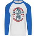 Pedal Pusher Club Cycling Cyclist Funny Mens L/S Baseball T-Shirt White/Royal Blue