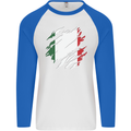 Torn Italy Flag Italians Day Football Mens L/S Baseball T-Shirt White/Royal Blue