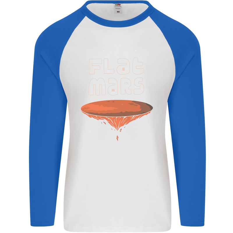 Flat Planet Mars Mens L/S Baseball T-Shirt White/Royal Blue