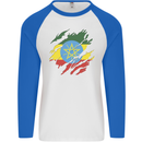 Torn Ethiopia Flag Ethiopian Day Football Mens L/S Baseball T-Shirt White/Royal Blue