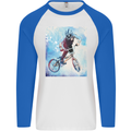 A Cool BMX Design Mens L/S Baseball T-Shirt White/Royal Blue