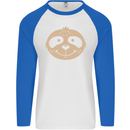 A Funny Sloth Face Mens L/S Baseball T-Shirt White/Royal Blue