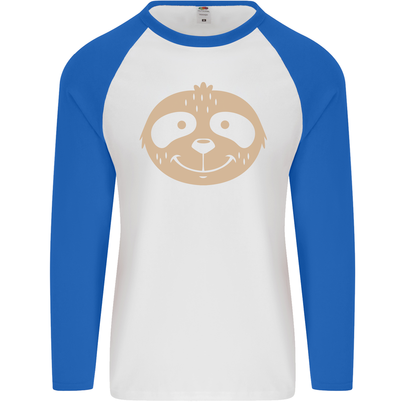 A Funny Sloth Face Mens L/S Baseball T-Shirt White/Royal Blue