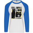 Full Moon Feral Instinct Black Cat Halloween Mens L/S Baseball T-Shirt White/Royal Blue