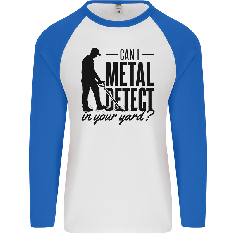 Can I Metal Detect Funny Detector Detecting Mens L/S Baseball T-Shirt White/Royal Blue