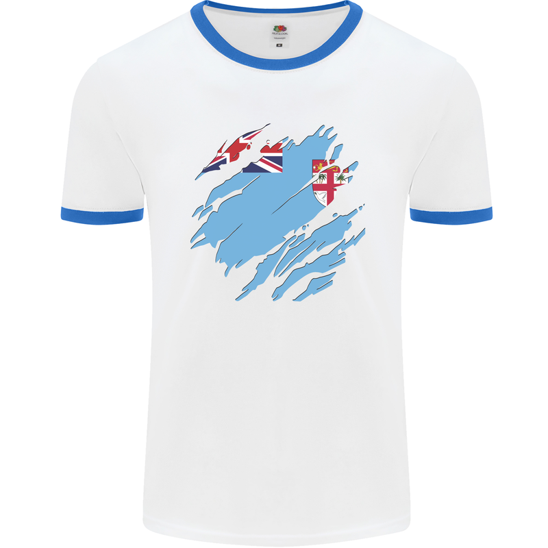 Torn Fiji Flag Fijian Day Football Mens Ringer T-Shirt White/Royal Blue