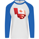 Curled Canada Flag Canadian Day Football Mens L/S Baseball T-Shirt White/Royal Blue