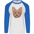 Dogs Smiling Yorkshire Terrier Mens L/S Baseball T-Shirt White/Royal Blue
