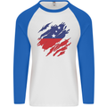 Torn Samoa Flag Samoan Day Football Mens L/S Baseball T-Shirt White/Royal Blue