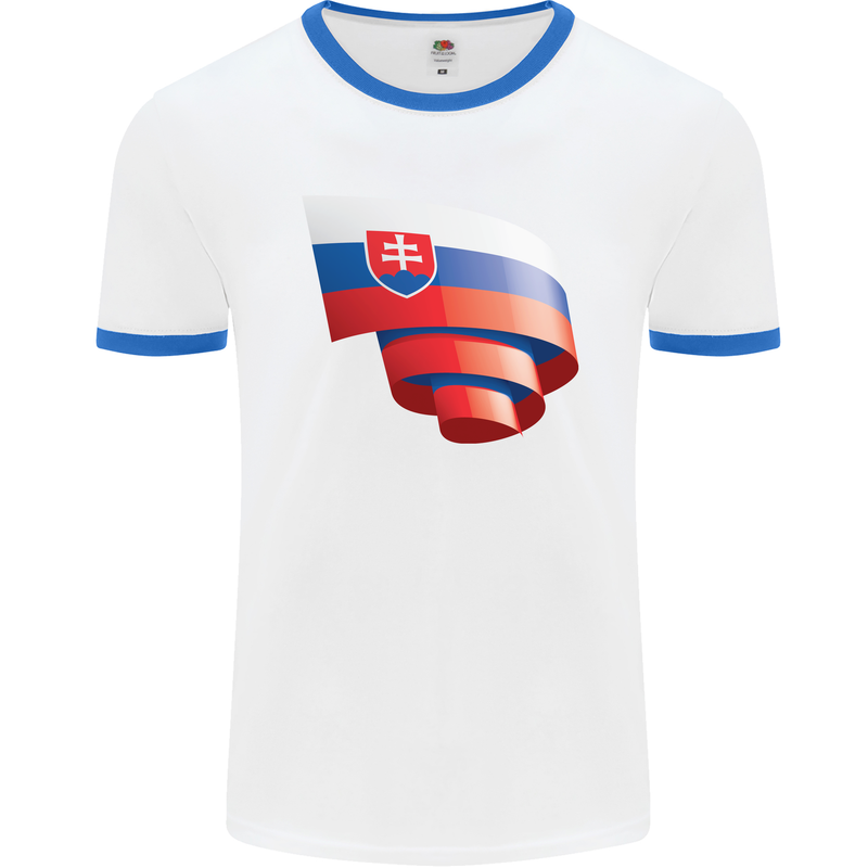 Curled Slovakia Flag Slovakia Day Football Mens Ringer T-Shirt White/Royal Blue