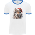 Christmas Wolf Mens Ringer T-Shirt White/Royal Blue