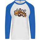 A Steampunk Dolphin Mens L/S Baseball T-Shirt White/Royal Blue