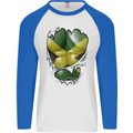 The Jamaican Flag Ripped Muscles Jamaica Mens L/S Baseball T-Shirt White/Royal Blue