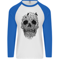 Tree Skull Mens L/S Baseball T-Shirt White/Royal Blue