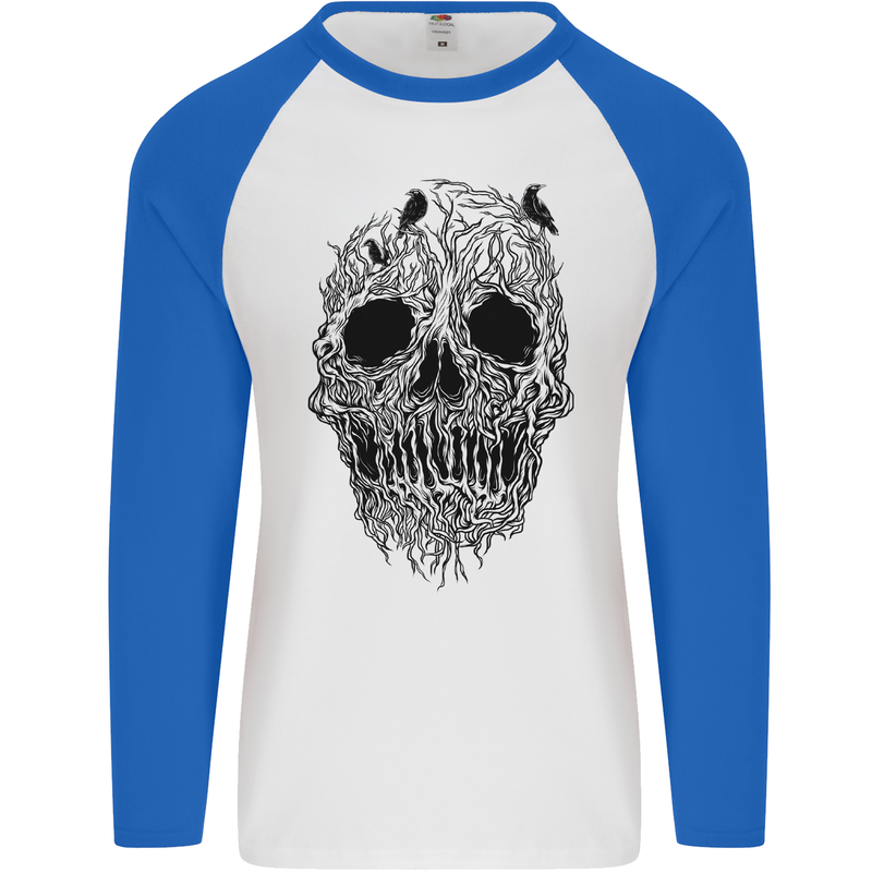 Tree Skull Mens L/S Baseball T-Shirt White/Royal Blue