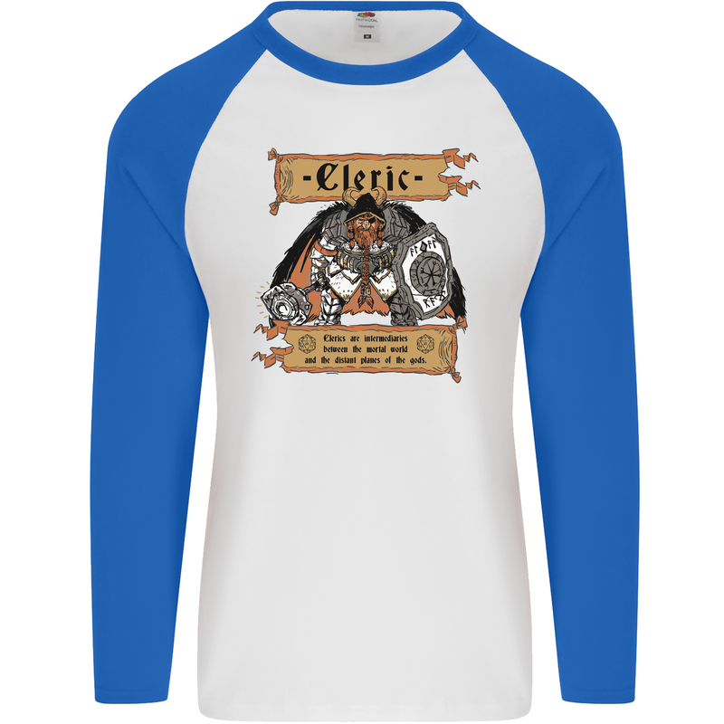 RPG Role Playing Games Cleric Dragons Mens L/S Baseball T-Shirt White/Royal Blue