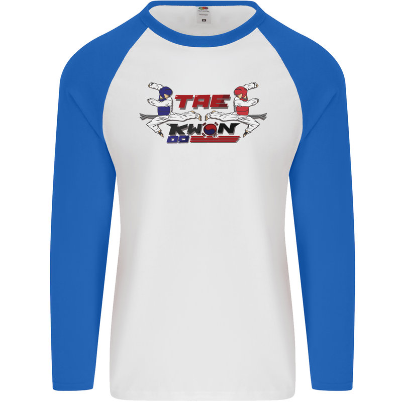 Taekwondo Fighter Mixed Martial Arts MMA Mens L/S Baseball T-Shirt White/Royal Blue