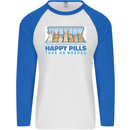 Bunny Rabbit Happy Pills Antidepressant Mens L/S Baseball T-Shirt White/Royal Blue