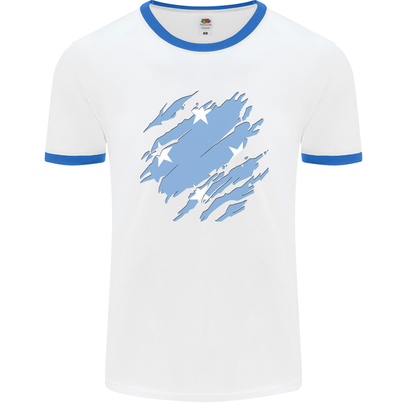 Torn Micronesia Flag Micronesian Day Football Mens Ringer T-Shirt White/Royal Blue