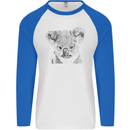 Koala Bear Sketch Ecology Environment Mens L/S Baseball T-Shirt White/Royal Blue
