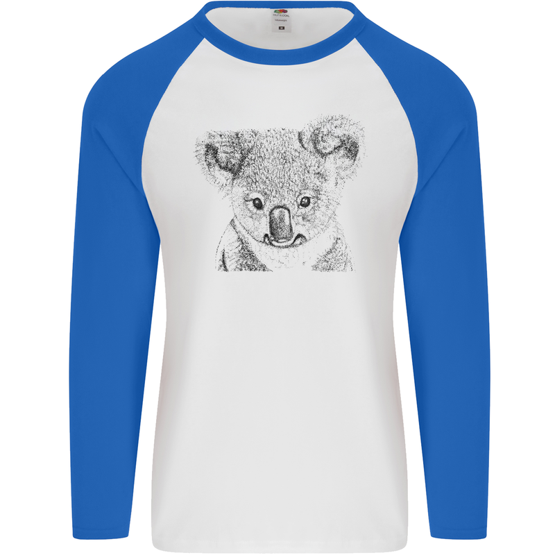 Koala Bear Sketch Ecology Environment Mens L/S Baseball T-Shirt White/Royal Blue