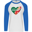 I Love Xmas Santa Claus Christmas Mens L/S Baseball T-Shirt White/Royal Blue