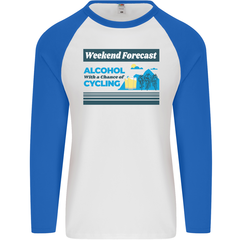 Cycling Weekend Forecast Funny Beer Alcohol Mens L/S Baseball T-Shirt White/Royal Blue