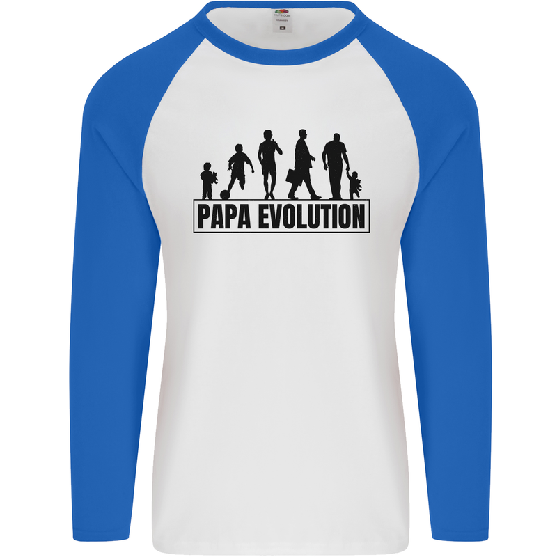 Papa Evolution Fathers Day Mens L/S Baseball T-Shirt White/Royal Blue