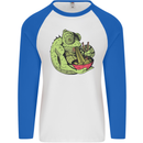 A Chameleon Eating Ramen Mens L/S Baseball T-Shirt White/Royal Blue