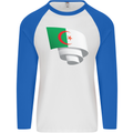 Curled Algeria Flag Algerian Day Football Mens L/S Baseball T-Shirt White/Royal Blue