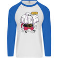 Funny Santa Ghost Christmas Halloween Mens L/S Baseball T-Shirt White/Royal Blue