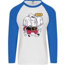 Funny Santa Ghost Christmas Halloween Mens L/S Baseball T-Shirt White/Royal Blue