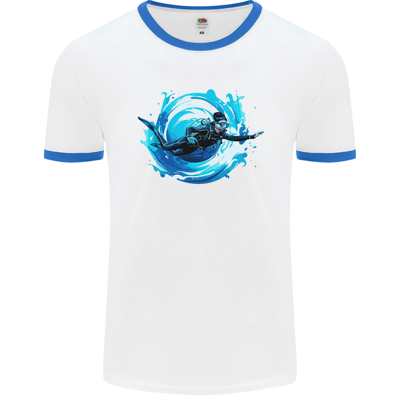 A Woman Scuba Diver Female Diving Mens Ringer T-Shirt White/Royal Blue