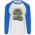 Custom Motorcycles Choppers Biker Motorbike Mens L/S Baseball T-Shirt White/Royal Blue