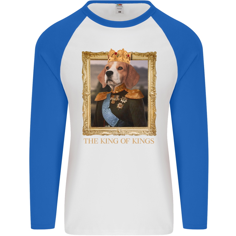 Beagle King Funny Dog Mens L/S Baseball T-Shirt White/Royal Blue