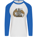 Devil Dragon Skeleton Fantasy Skull Demon Mens L/S Baseball T-Shirt White/Royal Blue