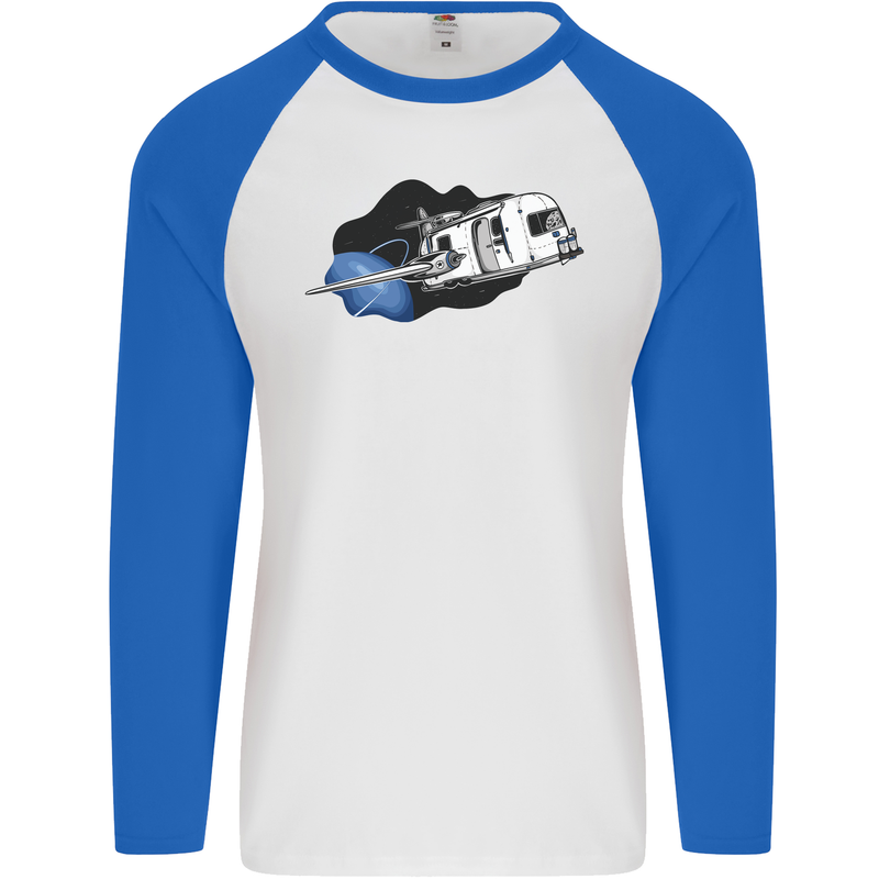 Funny Caravan Space Shuttle Caravanning Mens L/S Baseball T-Shirt White/Royal Blue