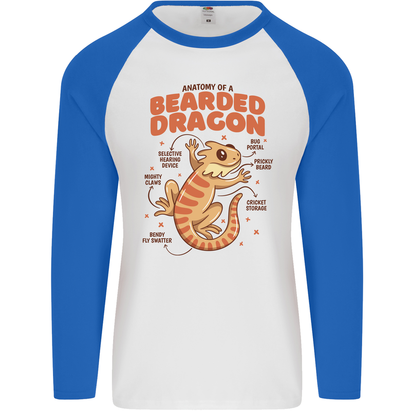 Bearded Dragon Anatomy Lizards, Reptiles, Mens L/S Baseball T-Shirt White/Royal Blue