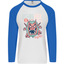 Oni Yokai Japanese Red Demon Mens L/S Baseball T-Shirt White/Royal Blue