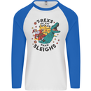 T-Rex Cooler than Sleighs Funny Christmas Mens L/S Baseball T-Shirt White/Royal Blue