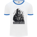 Game Zone Special Forces Video Game Skull Mens Ringer T-Shirt White/Royal Blue