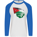 Curled Jordan Flag Jordanian Day Football Mens L/S Baseball T-Shirt White/Royal Blue