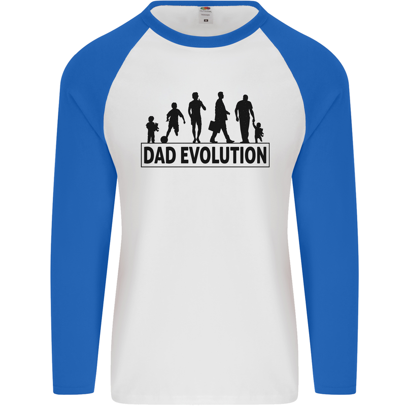 Dad Evolution Fathers Day Mens L/S Baseball T-Shirt White/Royal Blue