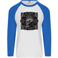 In Music We Trust Punk Rock Skull Mens L/S Baseball T-Shirt White/Royal Blue