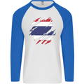 Torn Thailand Flag Thai Day Football Mens L/S Baseball T-Shirt White/Royal Blue