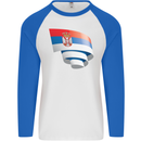 Curled Serbia Flag Serbia Day Football Mens L/S Baseball T-Shirt White/Royal Blue