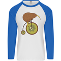 Funny Cycling Kiwi Bicycle Bike Mens L/S Baseball T-Shirt White/Royal Blue