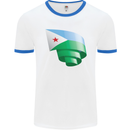 Curled Djibouti Flag Djiboutians Day Football Mens Ringer T-Shirt White/Royal Blue